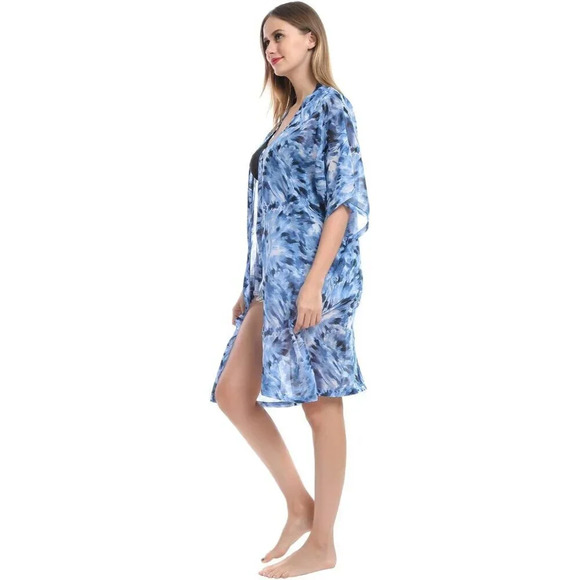 Women’s Chiffon Kimono Duster Kimono Summer Dress Beach Cover Up (Free Size) - Picture 4 of 7